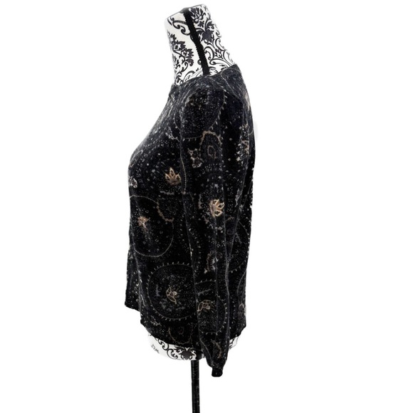 Talbots 100% Merino Wool Black Beige Medallion Print Pullover Warm Sweater - Picture 6 of 13